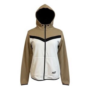 Women Tan and White Hooded Jacket